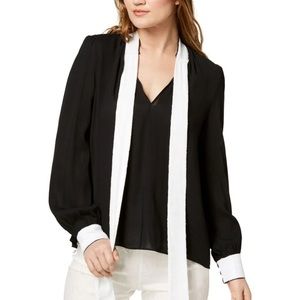 Rachel Zoe Collection Viscose Blouse, V-Neckline, Sequined Cuffs and Tie, Size 6